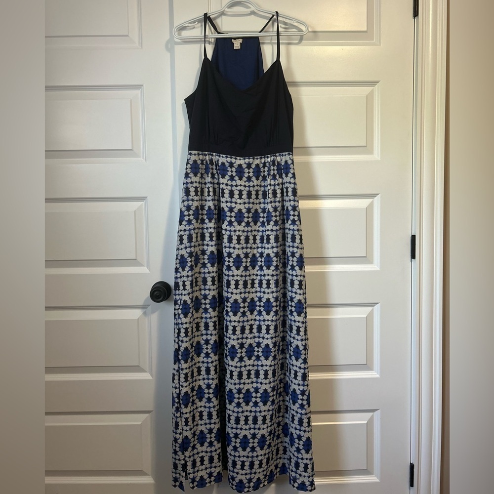 J. Crew Navy and White Patterned Maxi Dress Size 12